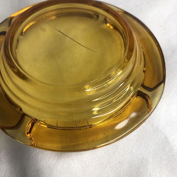 Vintage Amber Ashtray 4.5" Round Sun Yellow Heavy Thick Cut Glass - Picture 10 of 12